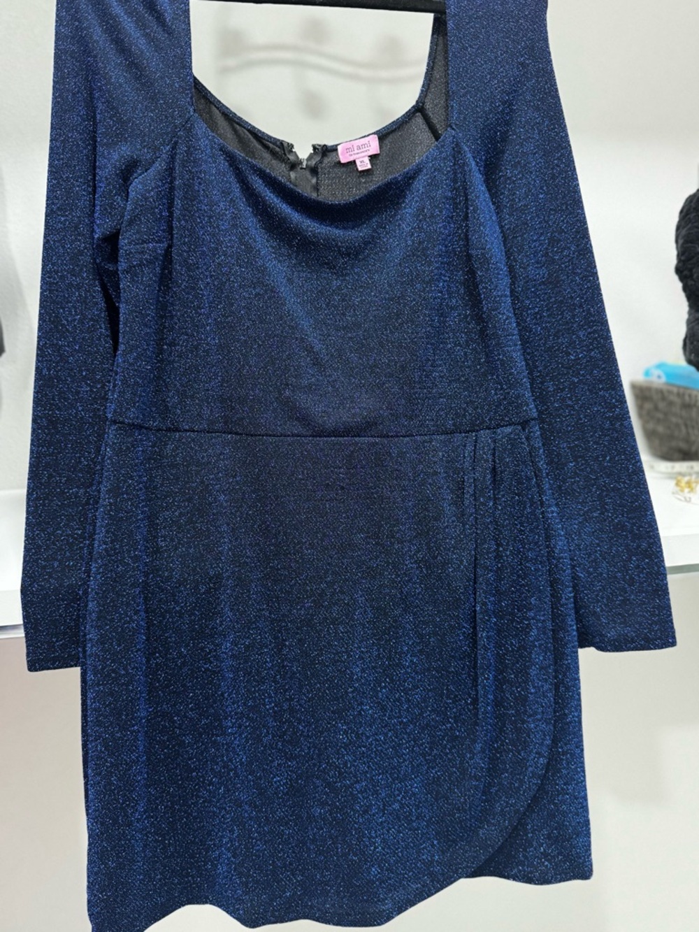 Francesca's Navy Sparkle Long Sleeve Mini Dress